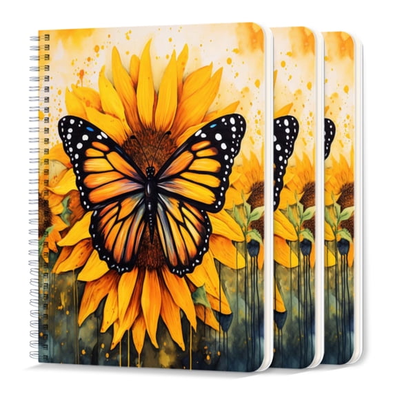 Spiral Journal Notebook,50 Sheets A5 College Ruled Notebook/Journal 3 Pcs for School Office Home - Beautiful Butterfly Sitting on Sunflowers