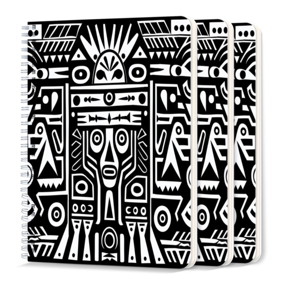 Spiral Journal Notebook,50 Sheets A5 College Ruled Notebook/Journal 3 Pcs for School Office Home - Black And White Vector Illustration of Aztec