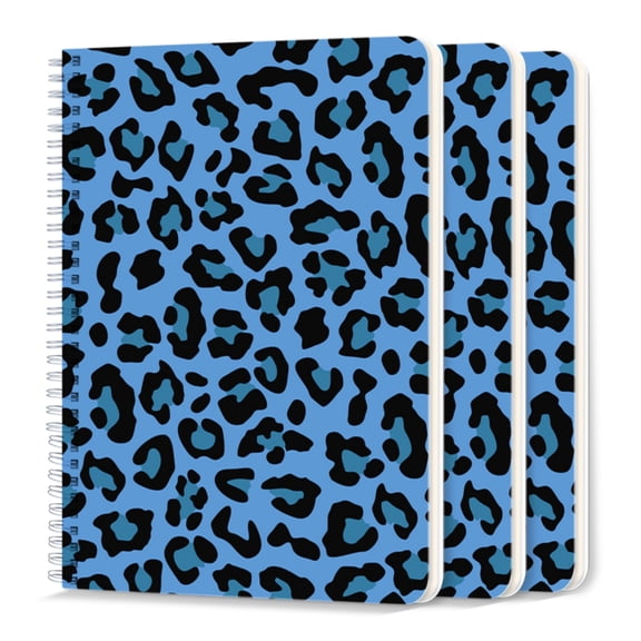 Spiral Journal Notebook,50 Sheets A5 College Ruled Notebook/Journal 3 Pcs for School Office Home - Blue And Black Leopard Print Pattern