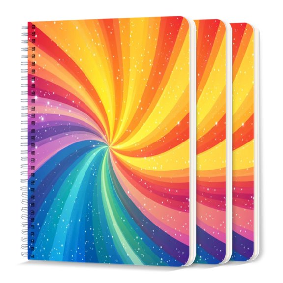 Spiral Journal Notebook,50 Sheets A5 College Ruled Notebook/Journal 3 Pcs for School Office Home - Brightly Colored Swirl With Stars