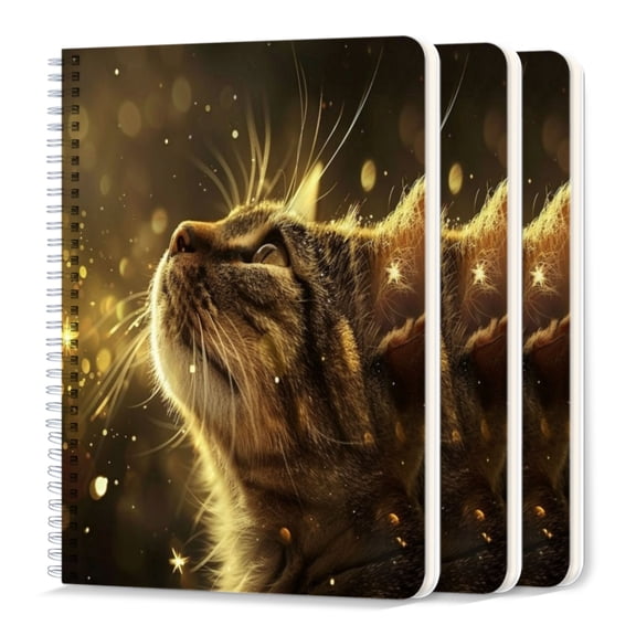Spiral Journal Notebook,50 Sheets A5 College Ruled Notebook/Journal 3 Pcs for School Office Home - Cat Looking Up At The Stars