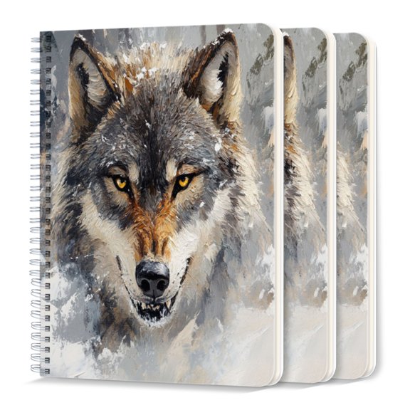 Spiral Journal Notebook,50 Sheets A5 College Ruled Notebook/Journal 3 Pcs for School Office Home - Close-Up of The Face of Angry Wolf