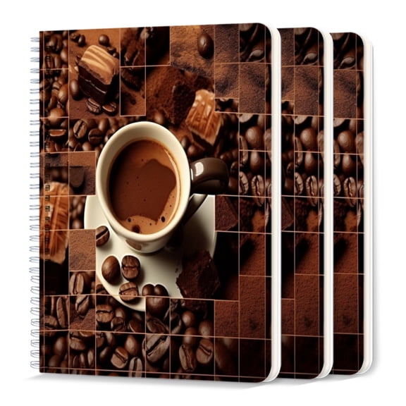Spiral Journal Notebook,50 Sheets A5 College Ruled Notebook/Journal 3 Pcs for School Office Home - Coffee And Chocolate-Themed Mosaic Background