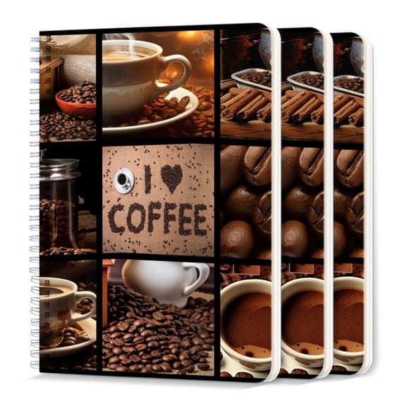 Spiral Journal Notebook,50 Sheets A5 College Ruled Notebook/Journal 3 Pcs for School Office Home - Collage of Coffee Images