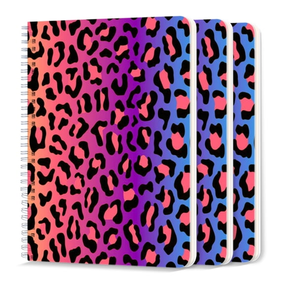 Spiral Journal Notebook,50 Sheets A5 College Ruled Notebook/Journal 3 Pcs for School Office Home - Colorful Leopard Print Pattern With Black Spots