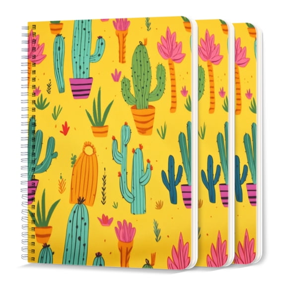 Spiral Journal Notebook,50 Sheets A5 College Ruled Notebook/Journal 3 Pcs for School Office Home - Cute Cacti in Pots With Vibrant Colors