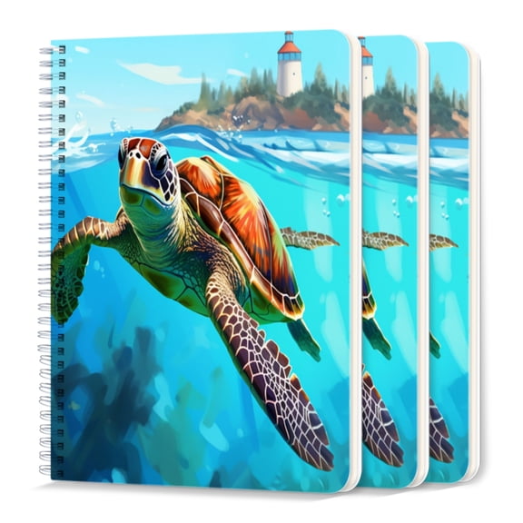 Spiral Journal Notebook,50 Sheets A5 College Ruled Notebook/Journal 3 Pcs for School Office Home - Cute Cartoon Sea Turtle Swimming in The Ocean