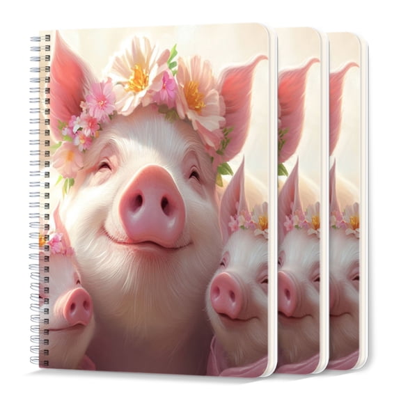 Spiral Journal Notebook,50 Sheets A5 College Ruled Notebook/Journal 3 Pcs for School Office Home - Cute Pig With Two Adorable Baby Pigs
