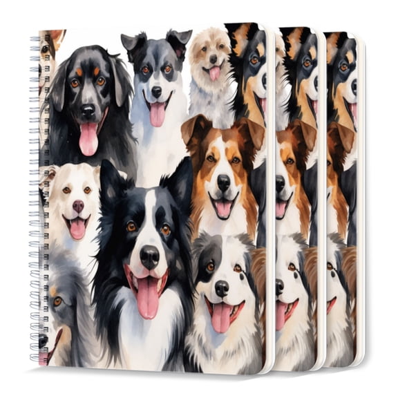 Spiral Journal Notebook,50 Sheets A5 College Ruled Notebook/Journal 3 Pcs for School Office Home - Different Border Collies Beaming With Smiles