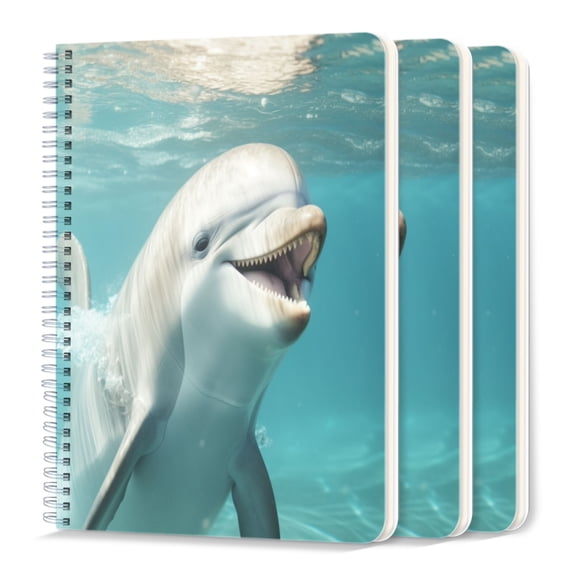 Spiral Journal Notebook,50 Sheets A5 College Ruled Notebook/Journal 3 Pcs for School Office Home - Dolphin Smiling With Happy And Playful Expression