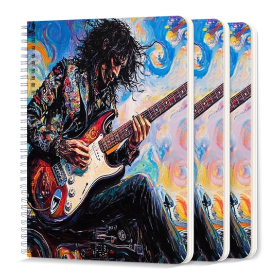 Spiral Journal Notebook,50 Sheets A5 College Ruled Notebook/Journal 3 Pcs for School Office Home - Electric Guitar Being Played By The Man