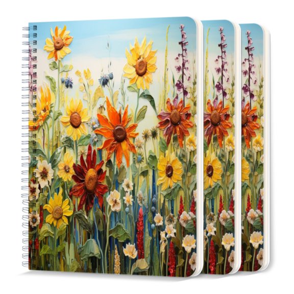Spiral Journal Notebook,50 Sheets A5 College Ruled Notebook/Journal 3 Pcs for School Office Home - Field Full of Colorful Wild Flowers