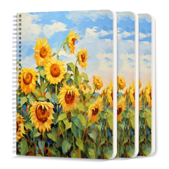Spiral Journal Notebook,50 Sheets A5 College Ruled Notebook/Journal 3 Pcs for School Office Home - Field Full of Sunflower Blooms