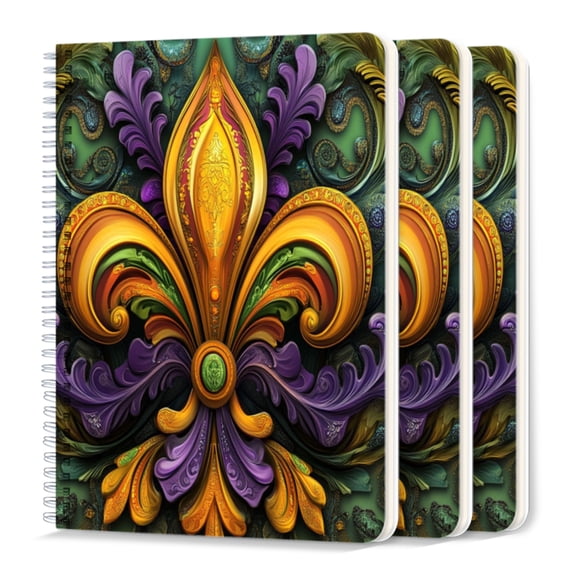 Spiral Journal Notebook,50 Sheets A5 College Ruled Notebook/Journal 3 Pcs for School Office Home - Fleur-De-Lis in The Colors of Green