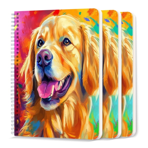 Spiral Journal Notebook,50 Sheets A5 College Ruled Notebook/Journal 3 Pcs for School Office Home - Golden Retriever Smiling Dog Face Portrait