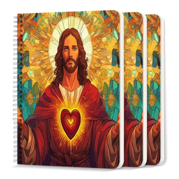 Spiral Journal Notebook,50 Sheets A5 College Ruled Notebook/Journal 3 Pcs for School Office Home - Illustration of The Sacred Heart of Jesus