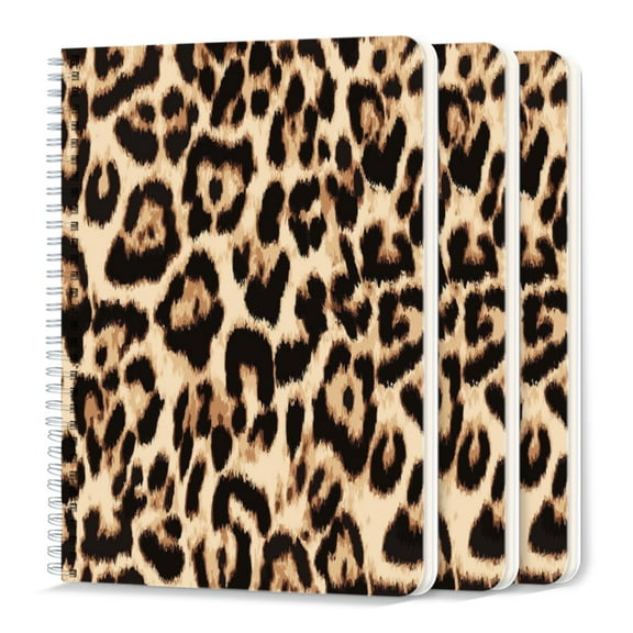 Spiral Journal Notebook,50 Sheets A5 College Ruled Notebook/Journal 3 Pcs for School Office Home - Leopard Print Fabric With Black Background