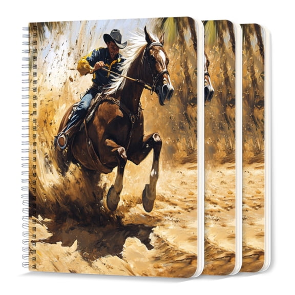 Spiral Journal Notebook,50 Sheets A5 College Ruled Notebook/Journal 3 Pcs for School Office Home - Mexican Cowboy Riding on Horse