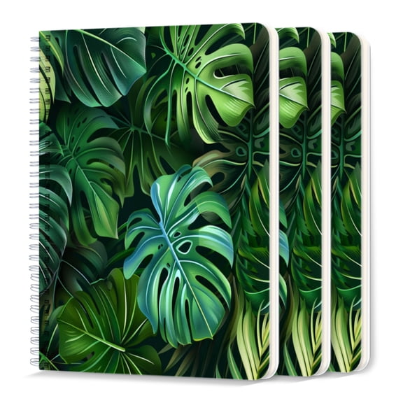 Spiral Journal Notebook,50 Sheets A5 College Ruled Notebook/Journal 3 Pcs for School Office Home - Palm Fronds in Shades of Green With Deep Shadows