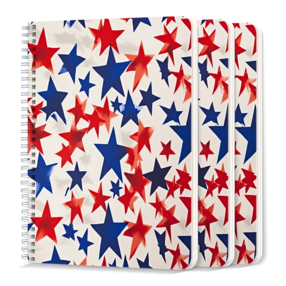 Spiral Journal Notebook,50 Sheets A5 College Ruled Notebook/Journal 3 Pcs for School Office Home - Pattern of Red And Blue Stars