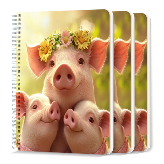 Spiral Journal Notebook,50 Sheets A5 College Ruled Notebook/Journal 3 Pcs for School Office Home - Pig With Two Baby Pigs