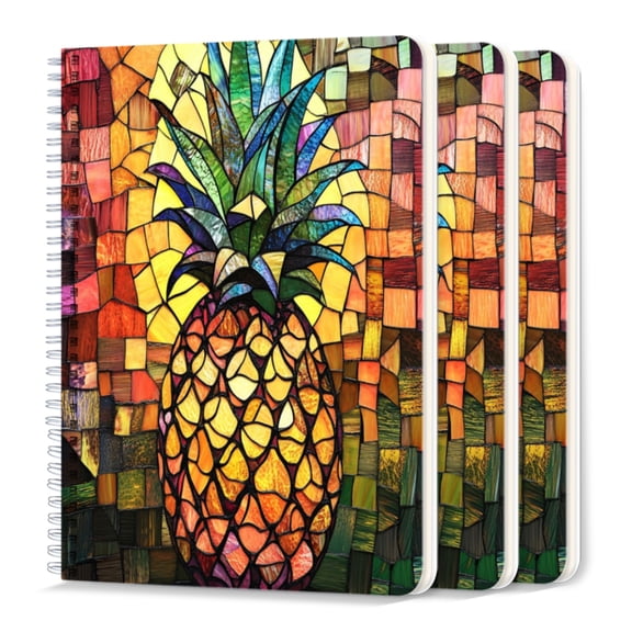 Spiral Journal Notebook,50 Sheets A5 College Ruled Notebook/Journal 3 Pcs for School Office Home - Pineapple in The Style of Stained Glass
