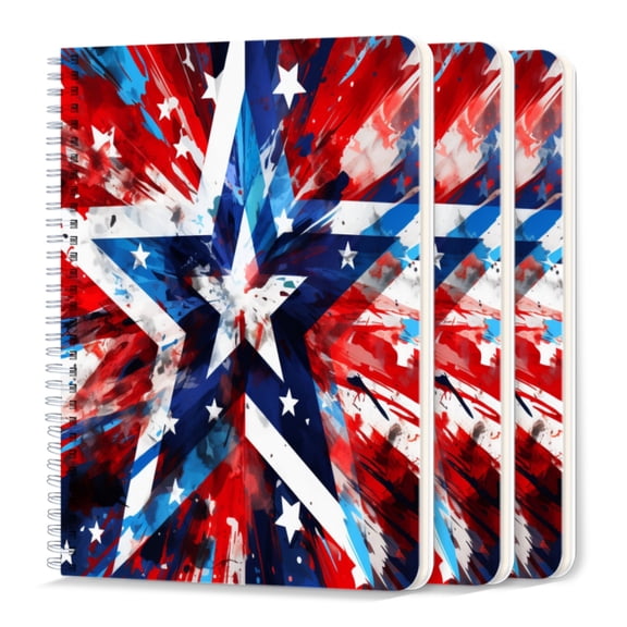 Spiral Journal Notebook,50 Sheets A5 College Ruled Notebook/Journal 3 Pcs for School Office Home - Red And Blue Background With Abstract Star Design