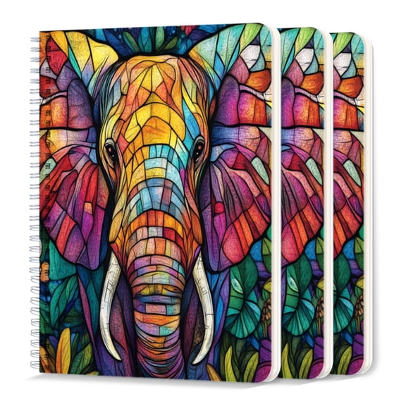 Spiral Journal Notebook,50 Sheets A5 College Ruled Notebook/Journal 3 Pcs for School Office Home - Stained Glass-Style of Elephant With Large Ears