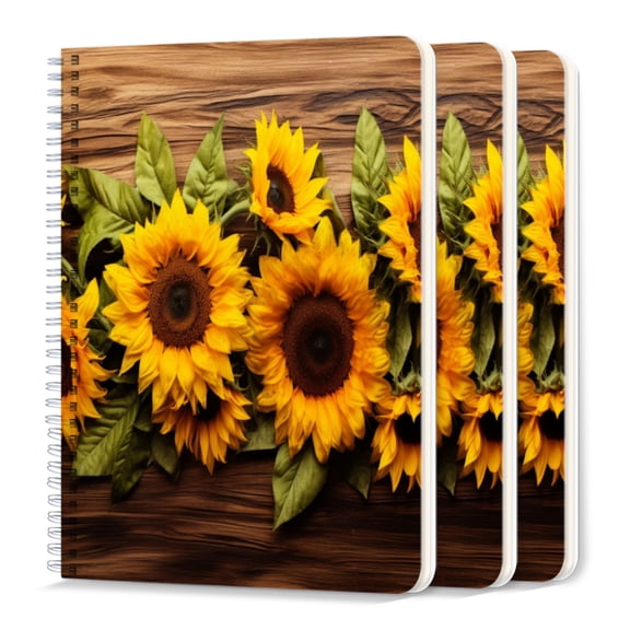 Spiral Journal Notebook,50 Sheets A5 College Ruled Notebook/Journal 3 Pcs for School Office Home - Sunflowers Beautiful Drawing