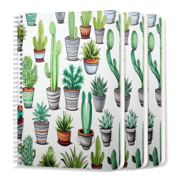 Spiral Journal Notebook,50 Sheets A5 College Ruled Notebook/Journal 3 Pcs for School Office Home - Various Cacti And Succulents in Pots