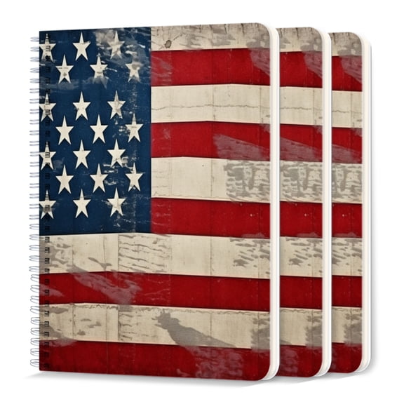Spiral Journal Notebook,50 Sheets A5 College Ruled Notebook/Journal 3 Pcs for School Office Home - Vintage American Flag Background