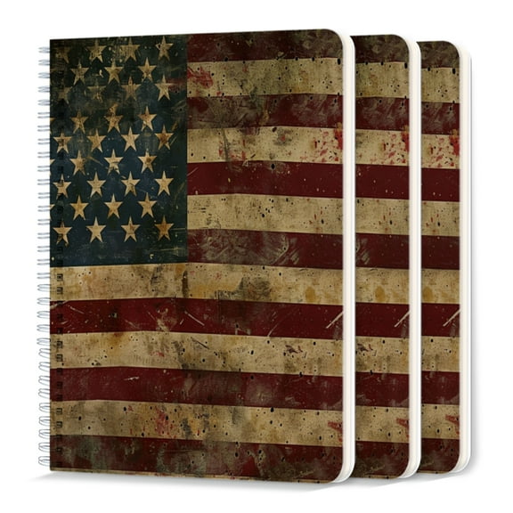 Spiral Journal Notebook,50 Sheets A5 College Ruled Notebook/Journal 3 Pcs for School Office Home - Vintage American Flag With Grunge Textures
