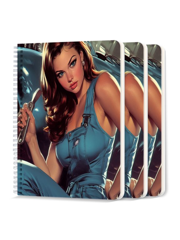 Spiral Journal Notebook,50 Sheets A5 College Ruled Notebook/Journal 3 Pcs for School Office Home - Woman in Blue Jumpsuit