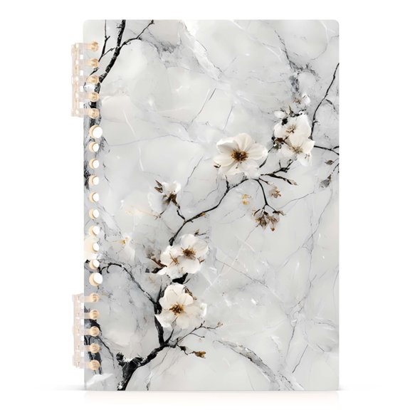 Spiral Journal Notebook Artistic White Flower A5 Lined Hardcover PP Material with 60 Pages Paper College Ruled Notebook for Work Note Taking Writing 5.7x8.3 Inch