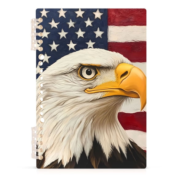 Spiral Journal Notebook Bald Eagle American Flag A5 Lined Hardcover PP Material with 60 Pages Paper College Ruled Notebook for Work Note Taking Writing 5.7x8.3 Inch
