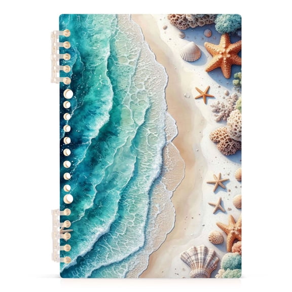 Spiral Journal Notebook Beach Waves Starfish A5 Lined Hardcover PP Material with 60 Pages Paper College Ruled Notebook for Work Note Taking Writing 5.7x8.3 Inch