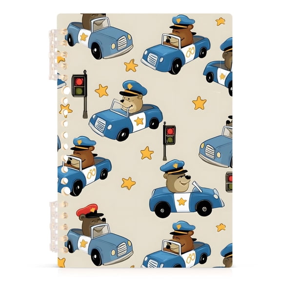 Spiral Journal Notebook Bear Driving Police Car A5 Lined Hardcover PP Material with 60 Pages Paper College Ruled Notebook for Work Note Taking Writing 5.7x8.3 Inch