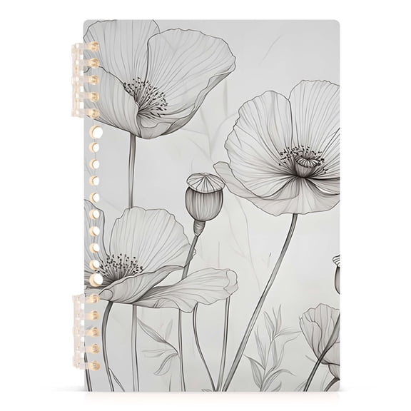 Spiral Journal Notebook Black and White Lotus Leaves A5 Lined Hardcover PP Material with 60 Pages Paper College Ruled Notebook for Work Note Taking Writing 5.7x8.3 Inch