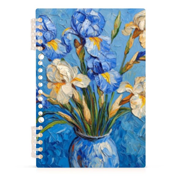 Spiral Journal Notebook Blue Flowers in Pots A5 Lined Hardcover PP Material with 60 Pages Paper College Ruled Notebook for Work Note Taking Writing 5.7x8.3 Inch