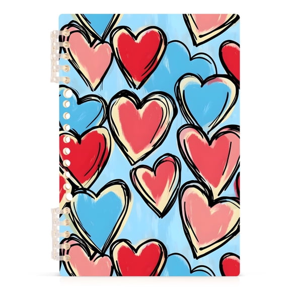 Spiral Journal Notebook Blue Red Heart A5 Lined Hardcover PP Material with 60 Pages Paper College Ruled Notebook for Work Note Taking Writing 5.7x8.3 Inch