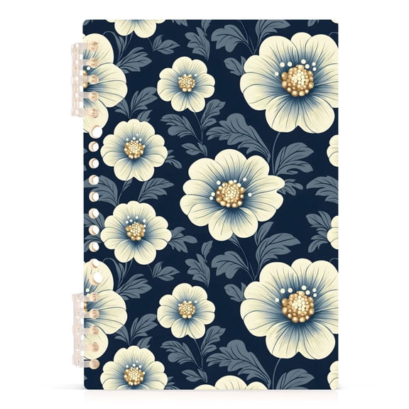 Spiral Journal Notebook Blue White Floral A5 Lined Hardcover PP Material with 60 Pages Paper College Ruled Notebook for Work Note Taking Writing 5.7x8.3 Inch