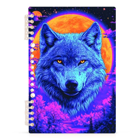 Spiral Journal Notebook Blue Wolf Art Print A5 Lined Hardcover PP Material with 60 Pages Paper College Ruled Notebook for Work Note Taking Writing 5.7x8.3 Inch