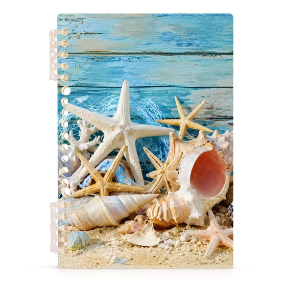 Spiral Journal Notebook Blue Wooden Starfish A5 Lined Hardcover PP Material with 60 Pages Paper College Ruled Notebook for Work Note Taking Writing 5.7x8.3 Inch