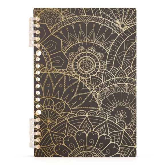 Spiral Journal Notebook Boho Gold A5 Lined Hardcover PP Material with 60 Pages Paper College Ruled Notebook for Work Note Taking Writing 5.7x8.3 Inch