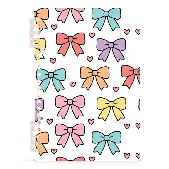 Spiral Journal Notebook Bow Heart A5 Lined Hardcover PP Material with 60 Pages Paper College Ruled Notebook for Work Note Taking Writing 5.7x8.3 Inch
