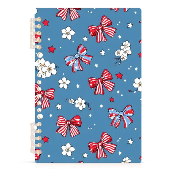 Spiral Journal Notebook Bow White Flower A5 Lined Hardcover PP Material with 60 Pages Paper College Ruled Notebook for Work Note Taking Writing 5.7x8.3 Inch