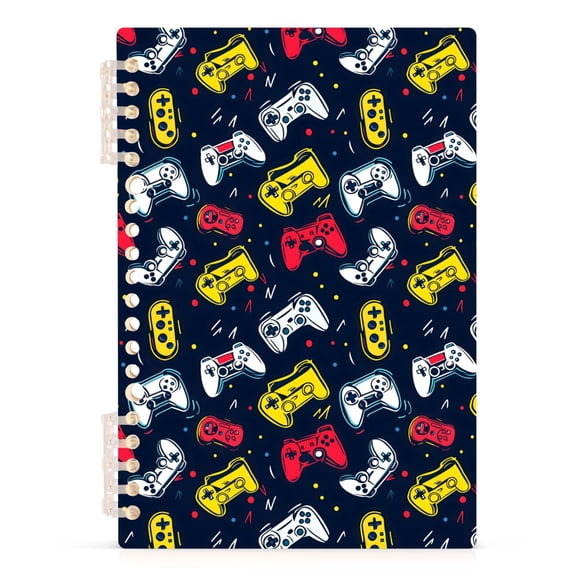 Spiral Journal Notebook Bright Yellow Red Game Controller Pattern A5 Lined Hardcover PP Material with 60 Pages Paper College Ruled Notebook for Work Note Taking Writing 5.7x8.3 Inch