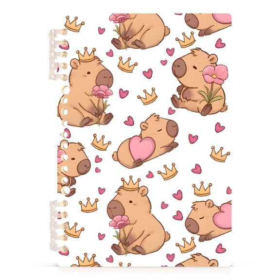 Spiral Journal Notebook Capybara Crown Heart A5 Lined Hardcover PP Material with 60 Pages Paper College Ruled Notebook for Work Note Taking Writing 5.7x8.3 Inch