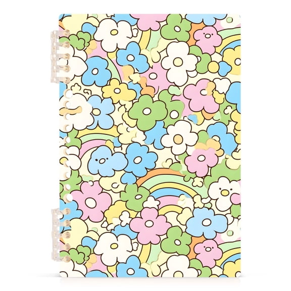 Spiral Journal Notebook Cartoon Flower Rainbow A5 Lined Hardcover PP Material with 60 Pages Paper College Ruled Notebook for Work Note Taking Writing 5.7x8.3 Inch