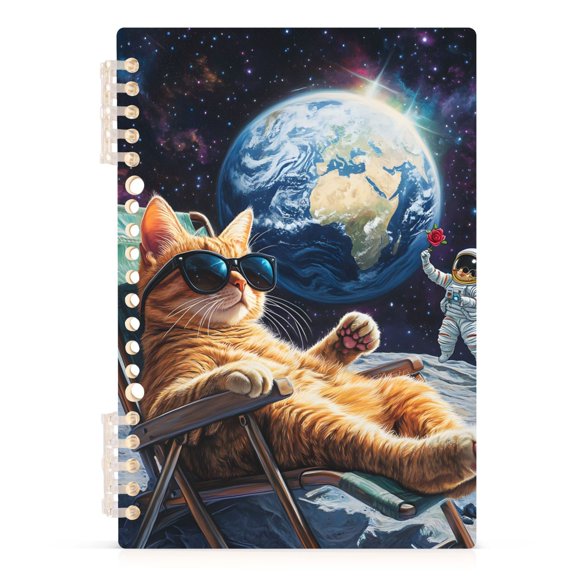 Spiral Journal Notebook Cat Astronaut A5 Lined Hardcover PP Material with 60 Pages Paper College Ruled Notebook for Work Note Taking Writing 5.7x8.3 Inch